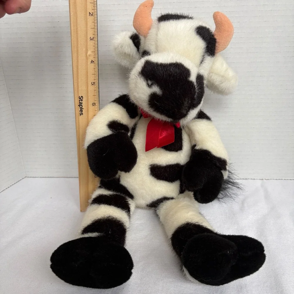 Manhattan Toy Plush Cow Stuffed Animal Horns Black White Farm Animal Toy 2000‎
